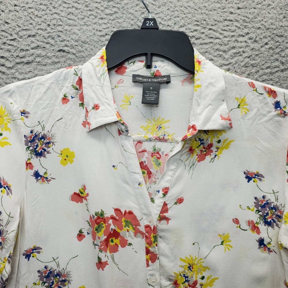 Chelsea & Theodore Tunic Top Womens S Multi Floral‎ Rayon Collared Button Front - Picture 3 of 10
